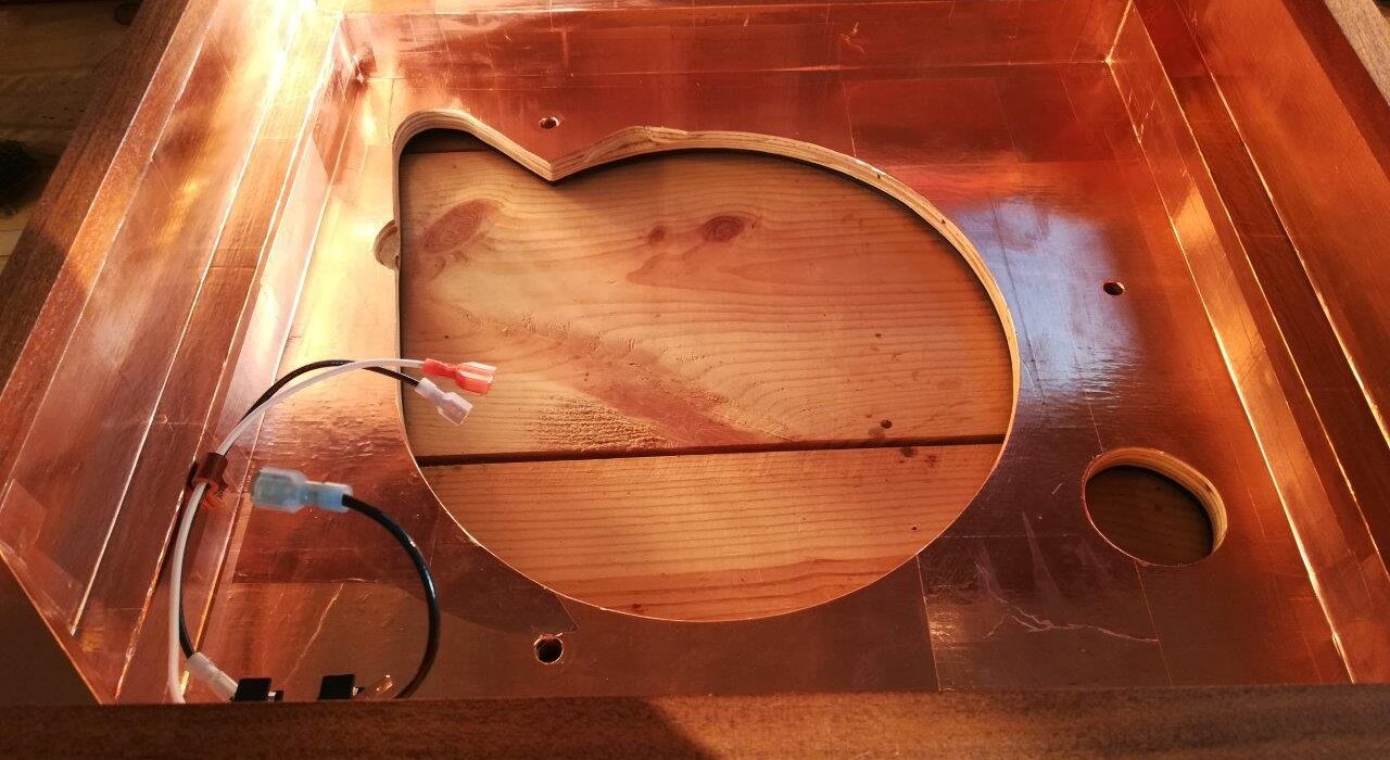 Copper foil shielding installed inside the turntable plinth